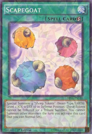 scapegoat yugioh card HL05-EN006 I feel like Konami used these cards to test full foil printing for future Starlight rares. They are just so similar! Picked this up at collect-a-con for such a Scapegoat BIJ-S041 Spanish 1st Edition