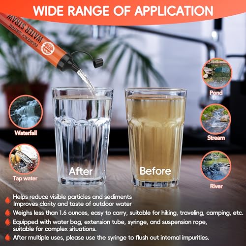 Image of Emergency Water Filter Straw, Personal Survival Water Filtration System, Water Purifier, Outdoor Survival Gear and Equipment for Hiking Camping Accessories Cycling Fishing Preparedness