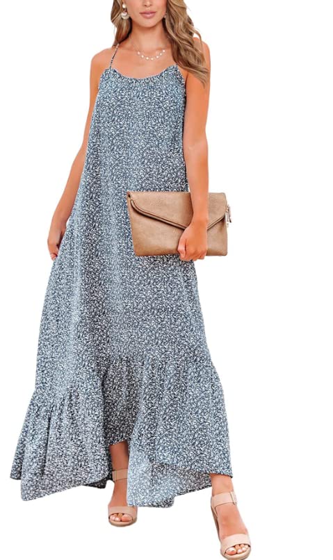 BTFBM Women Casual Summer Dresses 2024 Spaghetti Strap Sleeveless Sundress Print Ruffle Flowy Boho Beach Long Maxi Dress