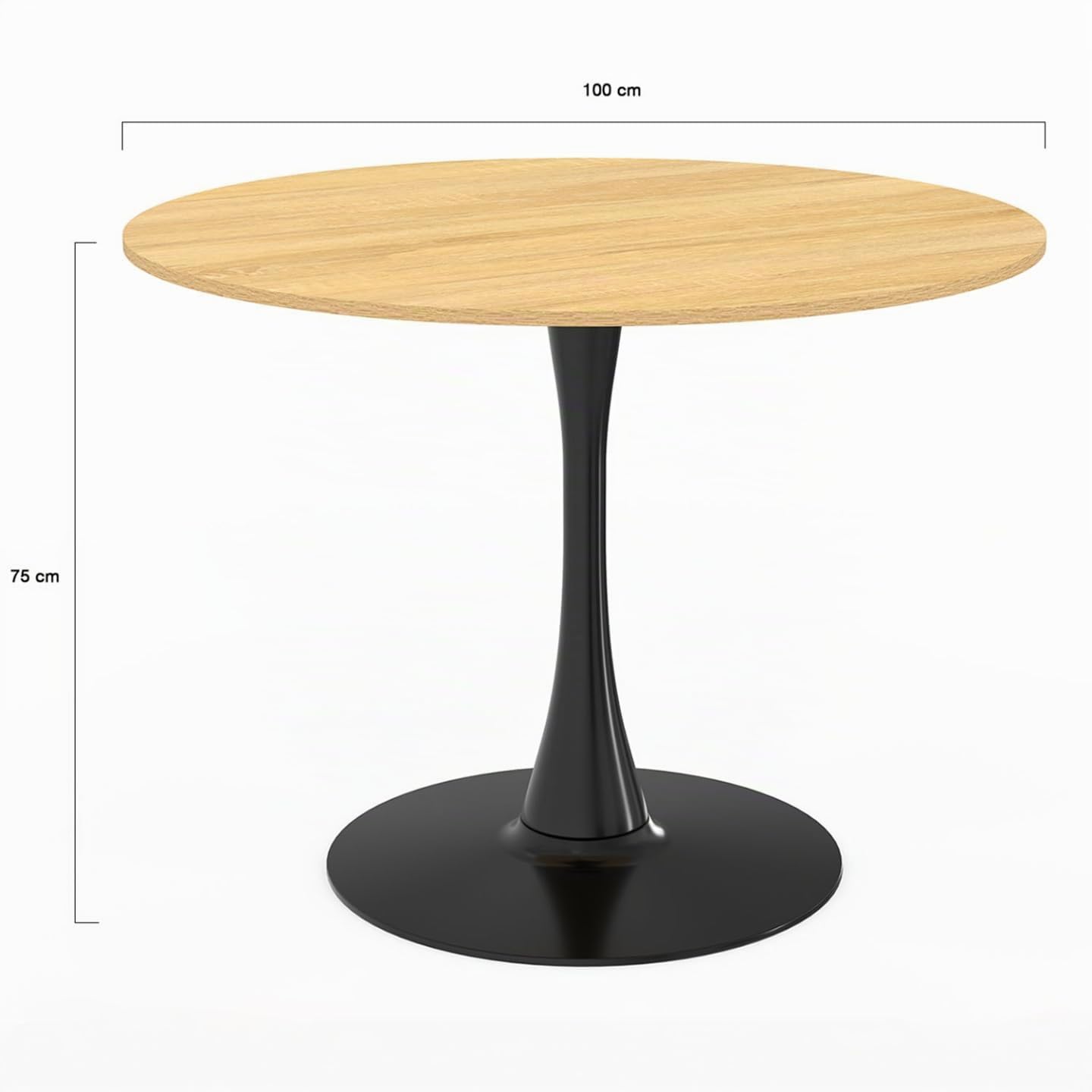 IDMarket - Runder Esstisch Dalia 4 Personen Tulpenbeine Holz und Schwarz 100 cm