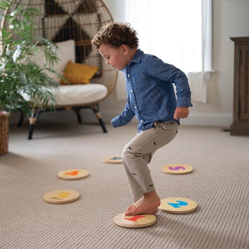 Image of Little Partners Step 'N Learn Wood Stepping Stones for Kids Indoor Play Learn 'N Balance Set (Numbers)
