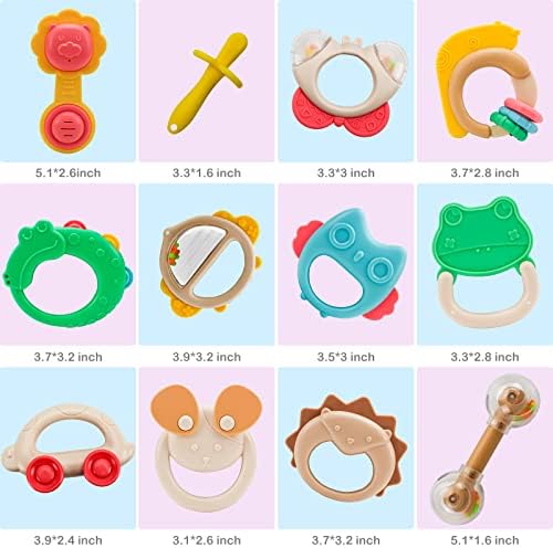 Baby Rattle Set 12 pcs with Storage Box - Newborn Baby Toys Rattles and Teethers - Developmental Baby Sensory Toys for Girls Boys - Teething Toys for Baby 3 6 912 Months for Early Educational