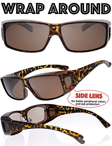 Image of The Fresh High Definition Polarized Wrap Around Shield Sunglasses for Glasses - Leather Eyeglasses Case