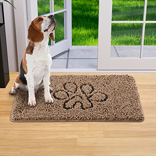 Lifewit Chenille Indoor Doormat Traps Mud and Water, Non Slip Low-Profile Rug Doormats for Muddy Shoes and Dog Paws, Machine Washable Doormat for Pet Entry, Back Door, Mud Room, 30 × 48 in, Brown