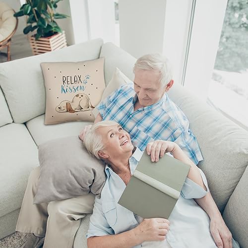 Sofakissen Leinen Hund mit Spruch Relax Kissen Dekokissen mit Füllung und Bezug 40x40 mit Motiv