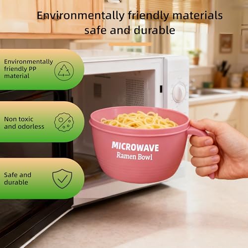Image of Layron Large Ramen Bowl Set, Ramen Noodle Bowls Microwavable 45 oz, Ramen Cooker, Microwave Pasta Cooker, Ramen Bowl Microwave Gift for College Male Female Dorm Room (pink)