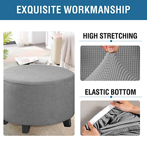 Image of H.VERSAILTEX Ottoman Cover Stretch Ottoman Slipcover Round Ottoman Storage Cover Folding Stool Covers Furniture Protector Cover for Footrest Ottoman Fit Dia 20 inch - 23 inch,Dove