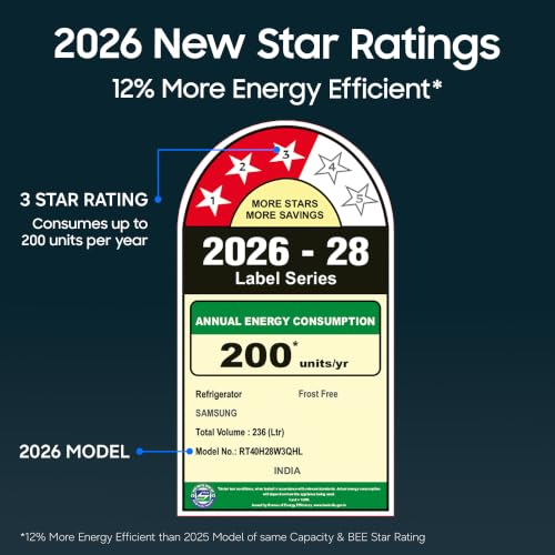 Image of Samsung 236 L, 3 Star, Digital Inverter, Frost Free Double Door Refrigerator (RT40H28W3QHL, Gray Silver, 2026 Model)