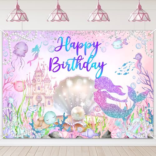 Fondo Fiesta Sirena 7x5ft Decoración Cumpleaños miniatura 1