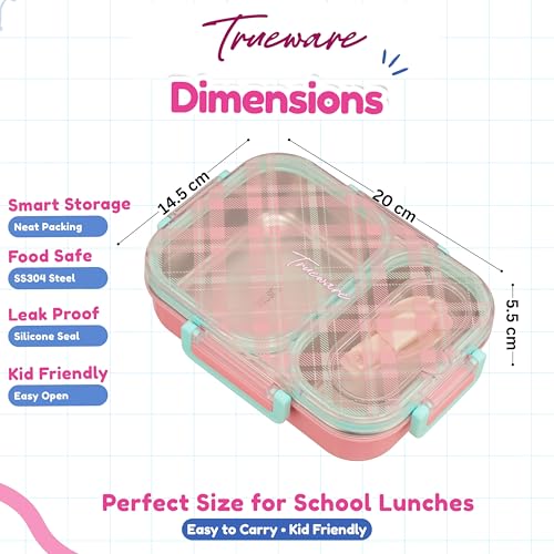 Image of Trueware Cool Touch 304 Stainless Steel PU Insulated Lunch Box with Two Compartment BPA Free, Food Grade Ideal for School, Picnic, Office & Outdoor - 540ml