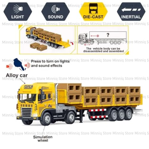 Image of Box Transport Trailer with Lights and Sounds Friction Powered Trailer Model Diecast Truck Toys for Kids [Pack of 1](Box Transport Truck)