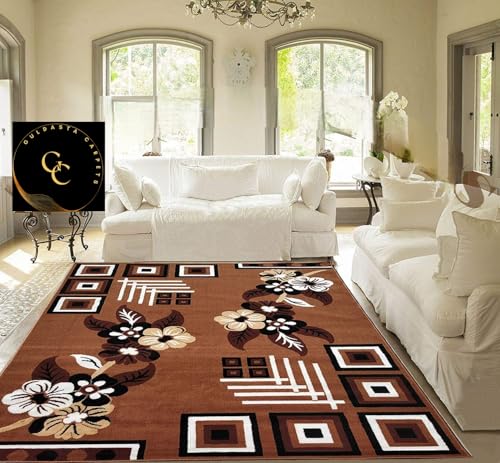 Image of Coffee Multi Color Area Rug 4x5 Feet Floral BCF Compact Living Room Bedroom Small Space Home Decor