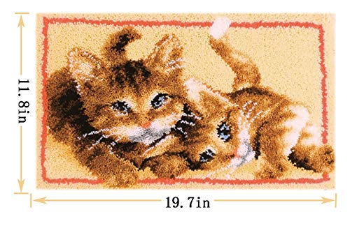 Image of clubevy Latch Hook Kits DIY Cushion Cross Stitch Kits Embroidery for Adults Beginner DIY Needlework Rectangle Floor Desk Mat Home Decoration, Cats