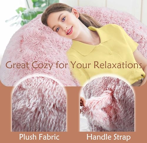 Image of Plush Faux Fur Bean Bag Chairs, Memory Foam Filled Sofa Chair Shape Bean Bag for Adults /Teens /Kids, Ultra-Soft Lazy Sofa for Living Room Bedroom College Dorm, Pink