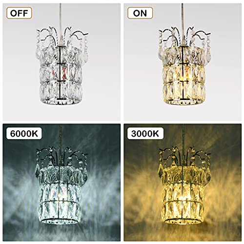 Airposta Dimmable Plug in Pendant Light, Crystal Mini Chandeliers, Modern Chrome Finish Crystal Hanging Chandelier Sparkly Ceiling Lamp for Kitchen Island Dining Room Bedroom Hallway, 16.4'(Ft) Cord - Image 3