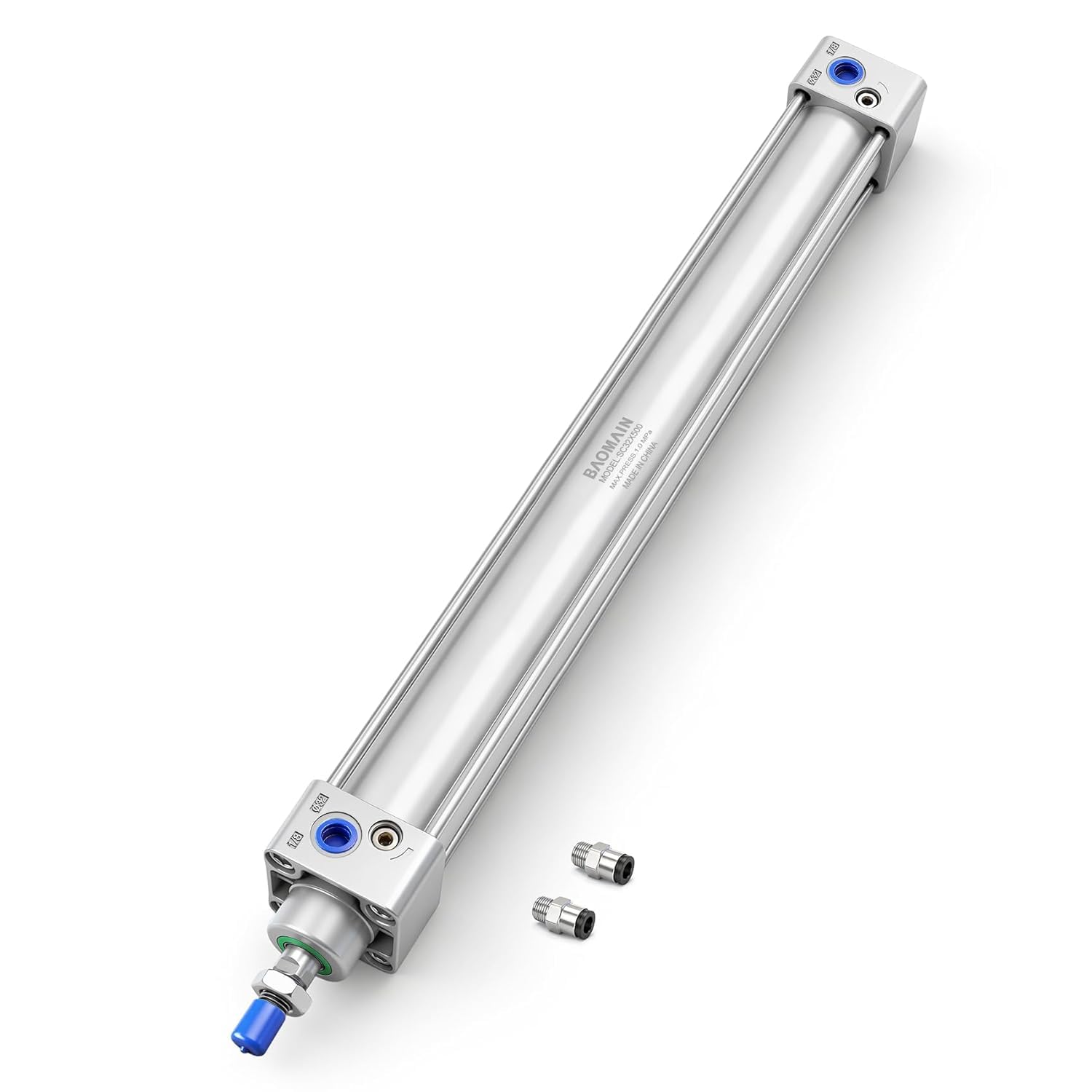 BAOMAIN SC 32 x 500 Pneumatikzylinder Standardzylinder Doppeltwirkend, 32mm Bohrung, 500mm Hub, PT 1/8" Anschluss, M10x1,25 Kolbenstangengewinde, Druckluftzylinder für Industrie & Automatisierung