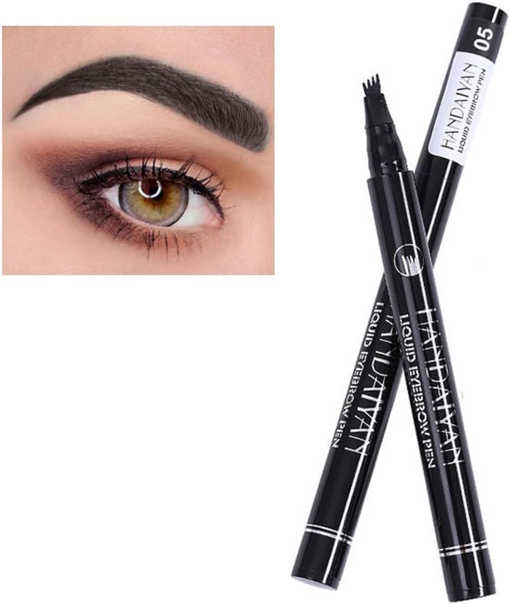 Four Tips Tattoo Eyebrow Pen with Waterproof Ink Gel Tint, Aesy Liquid Eyebrow Pen Microblading Eye Brow Pencil, Smudgeproof Long Lasting Tattoo Eyebrow Pen with a Micro-Fork Tip Applicator (Black #A)