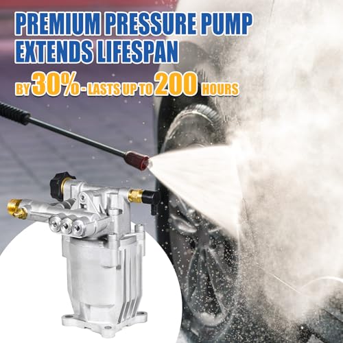 TOOLCY 3/4" Shaft Horizontal Pressure Washer Pump - Max 3100 PSI @ 2.5 GPM - Power Washer Pump for Gas Washer - Replacement Pump for Honda, Simpson, Ryobi etc.