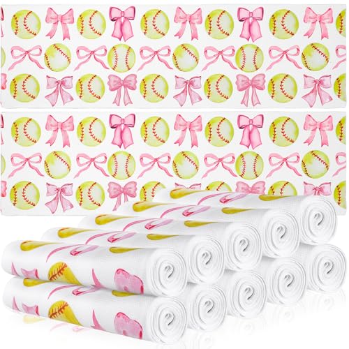 CraftyDream 12 Pcs Cooling Towel Baseball Football Basketball Breathable Chilly Softball Soccer Ice Towel 40x12 Tennis Microfiber Accessories for Player(Yellow Pink Bow Softball)