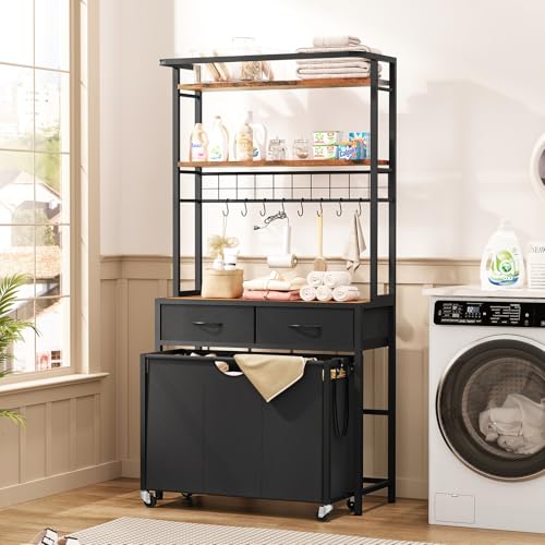 Teenfon Laundry Sorter, Rolling Laundry Hamper With 3 Section Pull-Out Bags thumb #2