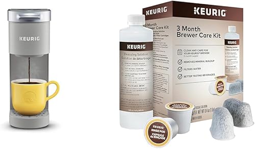 Keurig K-Mini - Cafetera de una sola porción y kit de mantenimiento de cafetera de 3 meses, incluye solución de descalcificación, cartuchos de