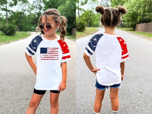 Image of Girls 4th of July Shirt Kids USA Shirts American Flag Tshirt Girls Boys Patriotic T Shirt Independence Day Tee Tops