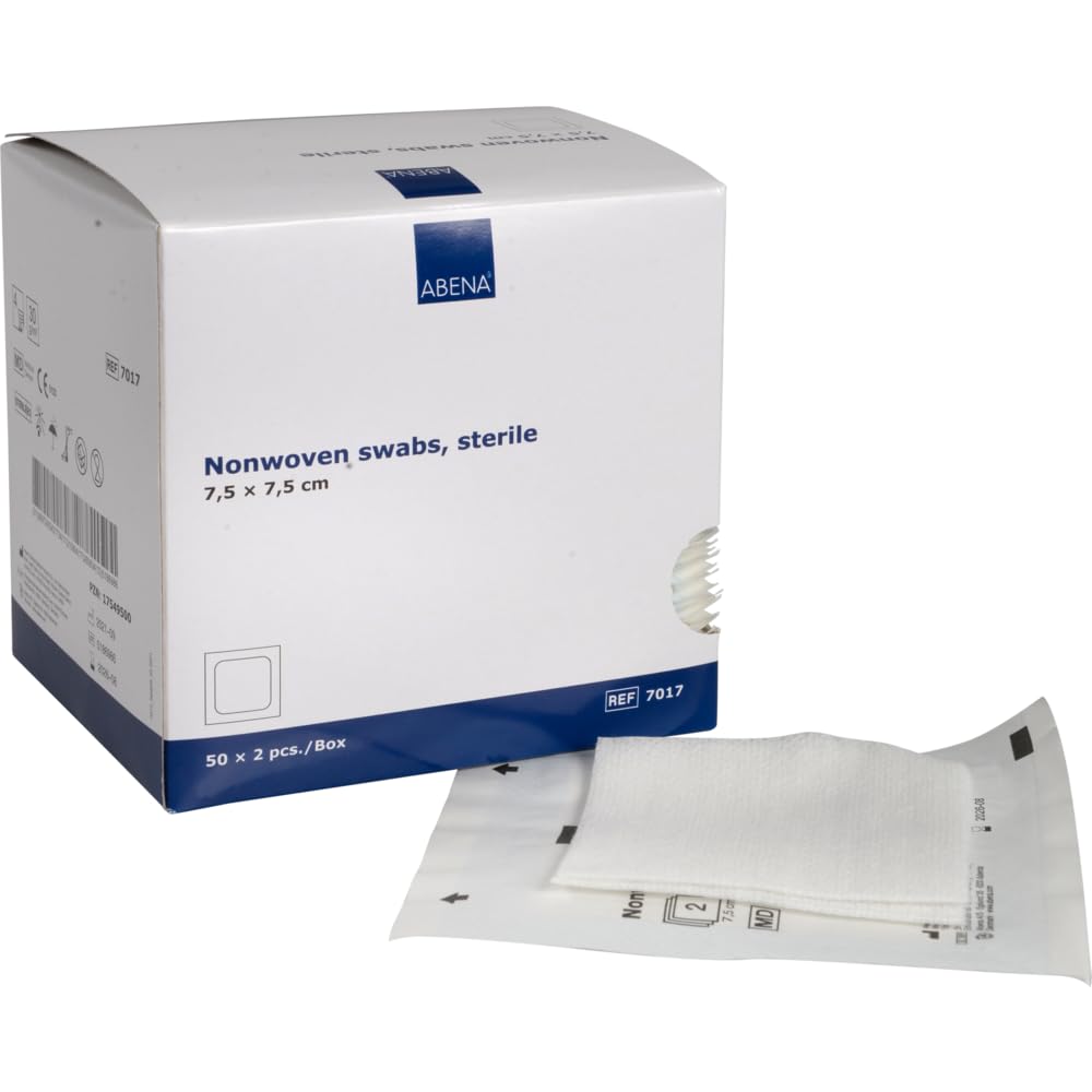 ABENA Gauze Pads, 50 Individually Packed, 7.5x7.5cm Wound Dressings, Sterile, Soft Absorbent Gauze for Wound Dressing, Non-Adhesive Dressings for Wounds
