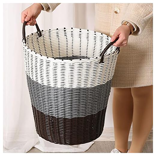 FDSfdGY Hogar tejido de plástico cesta de lavandería cesta de almacenamiento de juguetes cesta de mimbre cesta de ropa cesta de ropa cesta de lavandería 46 x 34 × 45 cm marrón blanco grisáceo