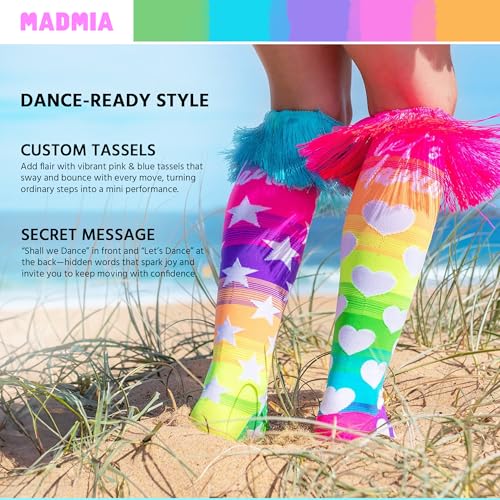 Image of MADMIA Let's Dance Socks, Beautiful Knee-High Dance Socks With Custom Made Tassels At The Top!