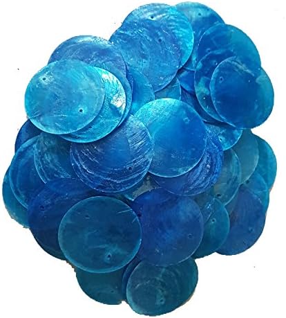 50 Round Capiz Shell Discs 1.5" (Two Holes) (Blue)
