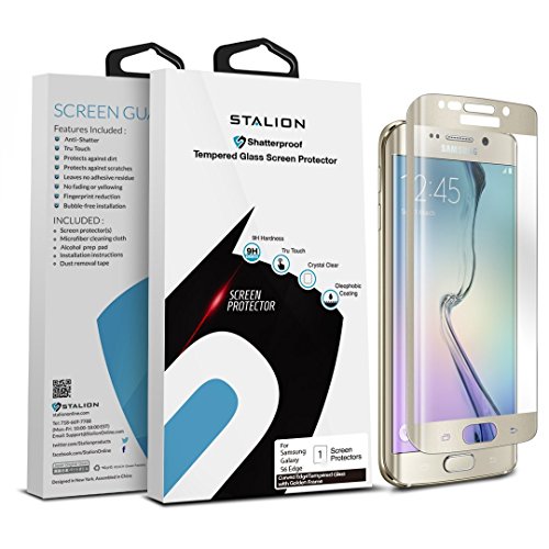 Stalion Tempered Glass Screen Protector for Samsung Galaxy S6 Edge - Retail Packaging - Gold Platinum