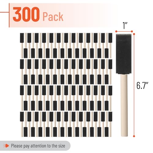 Image of Bates- Foam Paint Brushes, 1 Inch, 300 Pack, Foam Brushes for Painting with Lightweight Wooden Handles