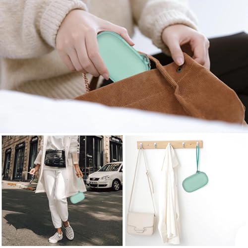 Image of Portable 2 in 1 Contact Lens Case and Glasses Case, Traveling Contact Cases Bag Box Holder with Soak Storage Kit Included Built-in Mirror, Tweezer, Contact Lens Solution Bottle and Hand Strap-Green