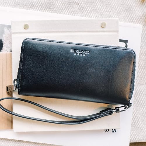 Berliner Bags Premium Genuine Leather Wallet Lyon, RFID Blocking Credit Card Holder, Clutch Purses for Women, Zip Around Wallet for 15 Cards and ID window, Bills, Coins - Black2