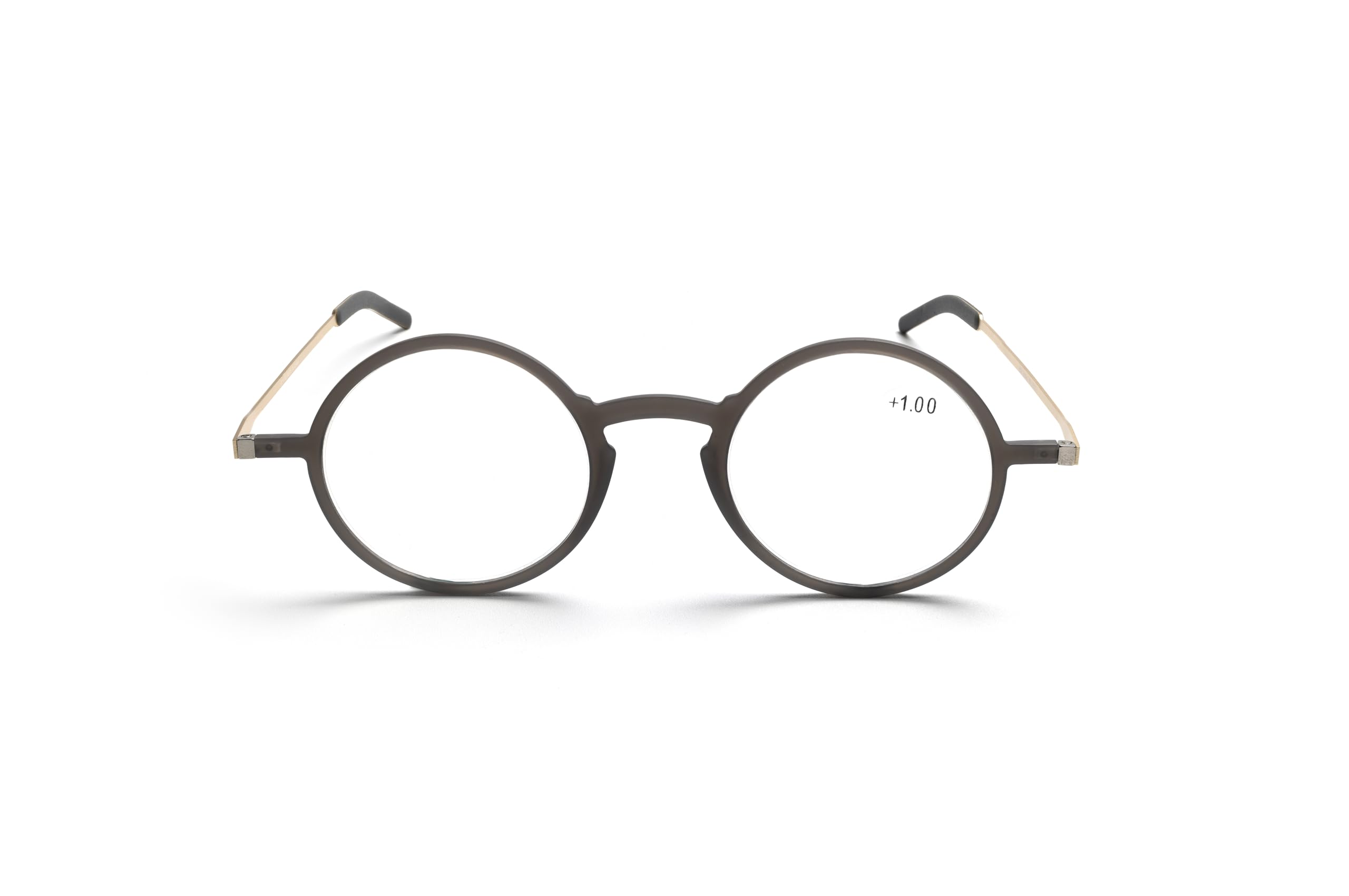 GenericA&A Blue Light Blocking Reading Glasses, Gaming Eyewear Computer Anti Eyestrain Glare UV Thin Case with Magnet Slim Modern Optical Sun Men Women Grey frame and Mat Gold Tip