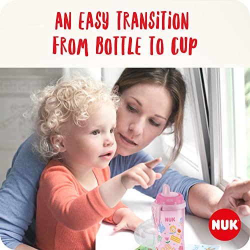 NUK Kiddy Cup Night Trinklernflasche | Schnabeltasse mit Leuchteffekt | 12+ Monate | Auslaufsicher mit harter Trinktülle | Clip und Schutzkappe | BPA-frei | 300 ml | Herzen (lila), 10255677