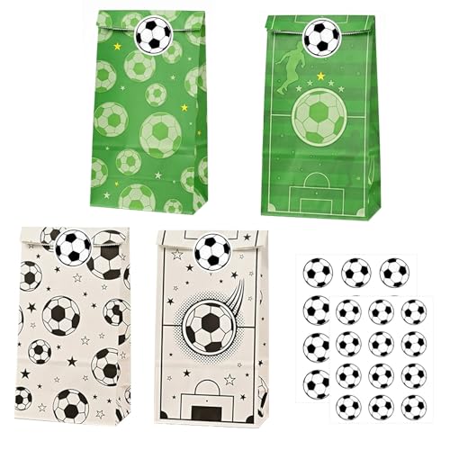24 Stück Fußball Party Taschen, Fussball Geschenktüten Papier mit 4 Aufkleber, Football Party...