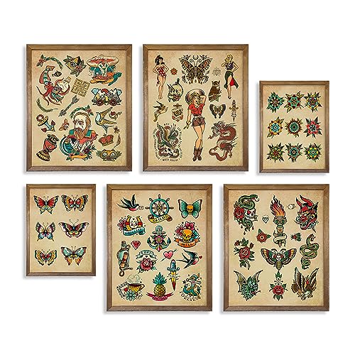 Tattoo Shop Wall Decoration - Old School Tattoo Pictures - Vintage Tattoo Poster Picture Set - Gift...