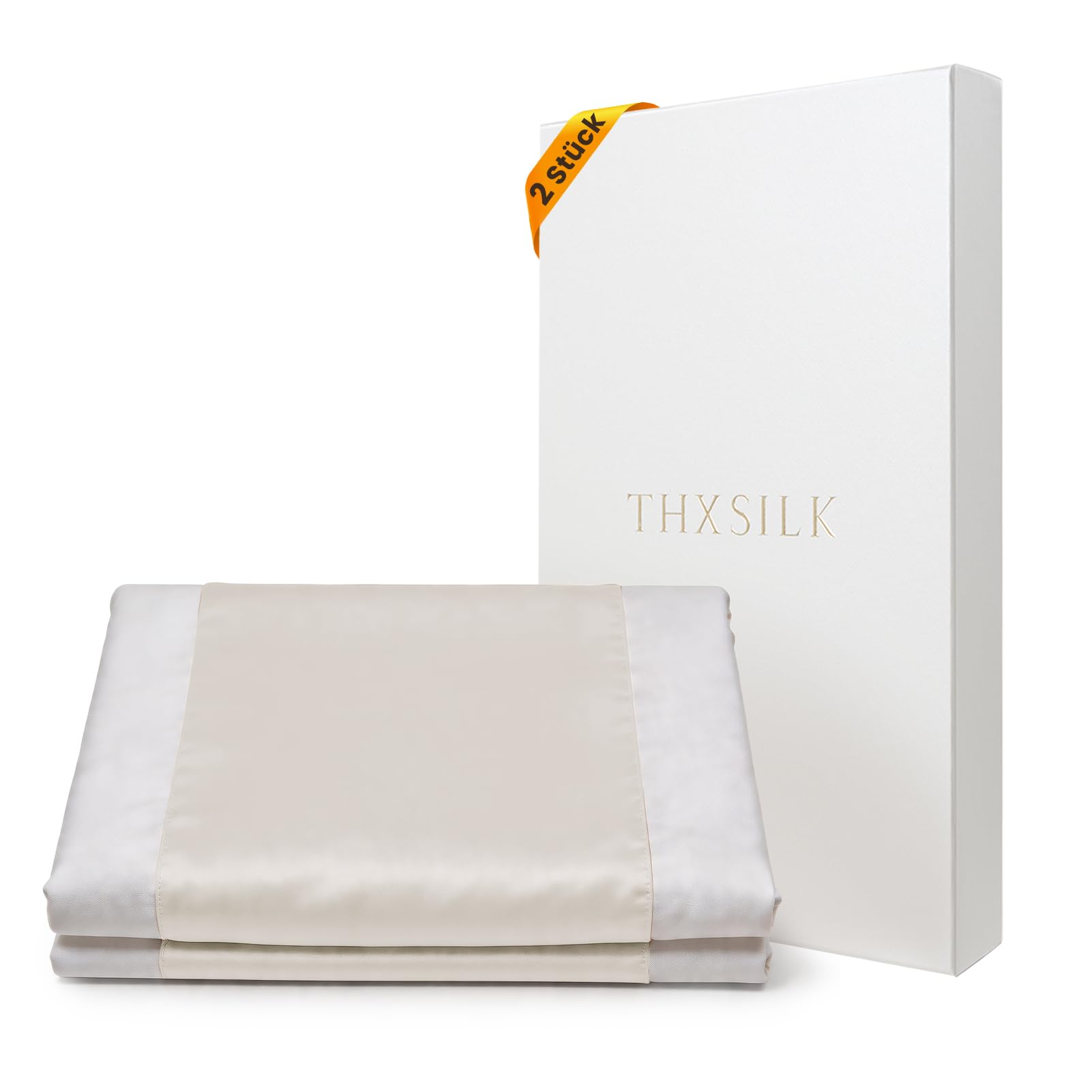 THXSILK Pack of 2 Fitted Sheets for Baby, 100% Mulberry Silk, Soft and Breathable to Protect Baby Hair, Elastic Fastening, Oeko-Tex Certified, 52 x 56 cm, Pearl White