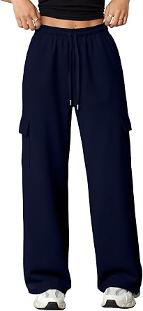 Aleumdr Wide Leg Sweatpants for Women Cargo Pants High Waisted Sweat Pants Baggy Joggers Casual Long Pants with Pockets