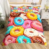 Feelyou Girly Duvet Cover Sweet Donuts Bedding Set Food Theme Comforter Cover for Boys Children Teens Bedroom Decor Colorful Bedspread Cover Twin Size 1 Duvet Cover with 1 Pillow Case