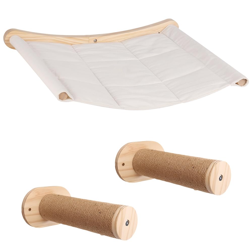 Hamac pour Chat Mural Grande Étagère pour Chat avec 2 Pilier d'escalade pour Chat, Fenetre Pliable Lit pour Chat, Capacité de Charge 18kg