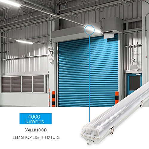 Brillihood Led Vapor Proof 4Ft Light Fixture, 36 Watt, 4000Lm, 6000K (Bright White), Clear Cover, Ip65 Waterproof 4' Long Overhead Shop Light, Indoor/Outdoor Lighting, 4-Pack #TOP7