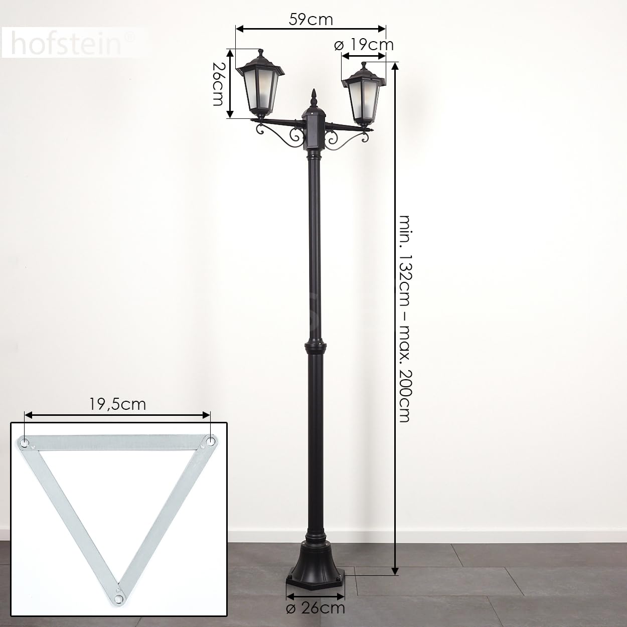 HOFSTEIN Lampa zewnętrzna Loria, oświetlenie ścieżki z metalu/szkła mlecznego w kolorze czarnym/białym, kandelabr 2-punktowy w antycznym stylu, wysokość maks. 200 cm, oświetlenie ogrodowe IP44, 2 x