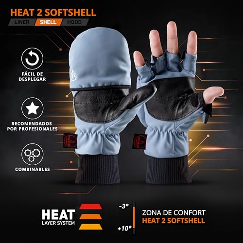 Miniatura 2 de The Heat Company - Heat 2 Softshell - Guantes Sin Dedos Y Manopla En Uno Para Pantalla Táctil - Calidad Del Alpes - Guante Cálido Invierno Y Ciclismo Por Deporte Y Trabajo - Unisex