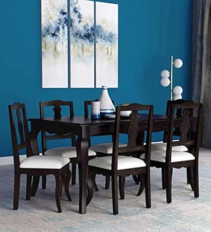 RK WOOD Sheesham Wood Stylish 6 Seater Dining Table Set with Cushioned Chairs (Warm Chestnut)