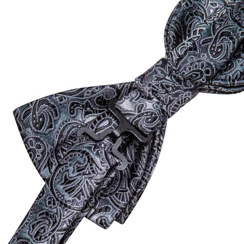 Image of Hi-Tie Bow Ties for Men Pre-Tied Pocket Square with Cufflinks Mens Bowtie Sets for Wedding Formal Party