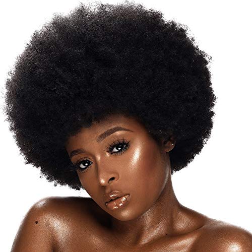 FengYing Afro Wig Short Black Afro Curly Wigs for Black Women Natural Looking Premium Heat Resistant Synthetic Kinky Curly Wig for Unisex Black Color(1B)