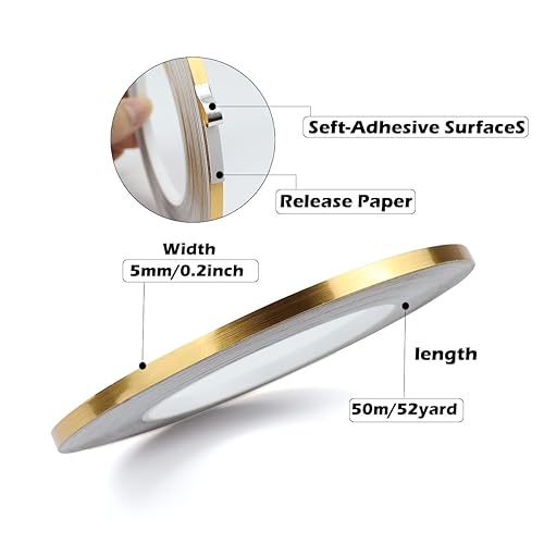 Miniatura 5 de KDNZYIM 2 rollos de cinta adhesiva dorada, cinta de película Mylar metálica, 15, 25 pulgadas x 164 pies, cinta de vinilo a rayas para detalles de