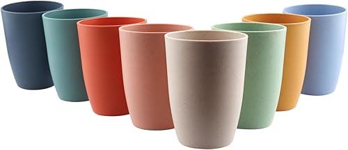 Deitybless Copas de paja de trigo, 8 vasos de plástico, vajilla para niños de 12 onzas, irrompibles aptos para microondas y lavavajillas, vasos